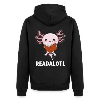 Readolotl Lesender Axolotl mit Buch - Unisex Premium Bio Zip Hoodie - Schwarz - Hinten - Nico (187cm)