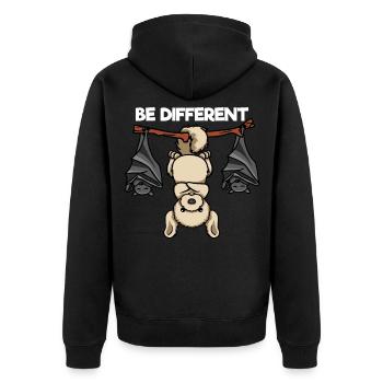 Be Different Labrador mit Fledermäusen - Unisex Premium Bio Zip Hoodie - Schwarz - Hinten - Nico (187cm)