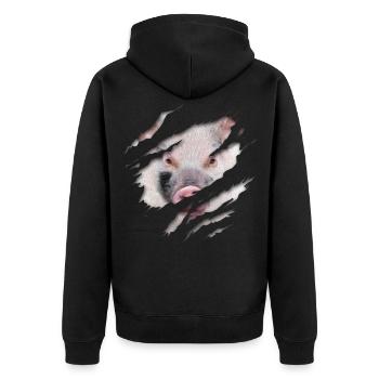 Schweine Gesicht Schwein Riss zerrissen - Unisex Premium Bio Zip Hoodie - Schwarz - Hinten - Nico (187cm)