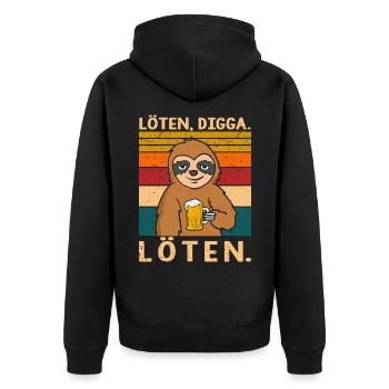 Löten Digga Löten Faultier Spruch Bier Saufen - Unisex Premium Bio Zip Hoodie - Schwarz - Hinten - Nico (187cm)