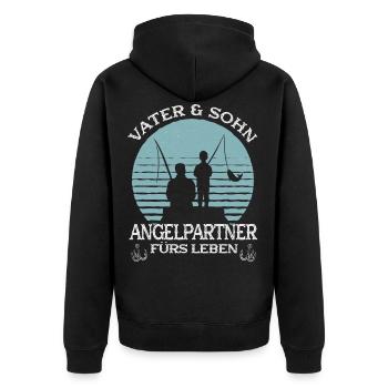 Vater und Sohn Angelpartner fürs Leben / Fischen - Unisex Premium Bio Zip Hoodie - Schwarz - Hinten - Nico (187cm)