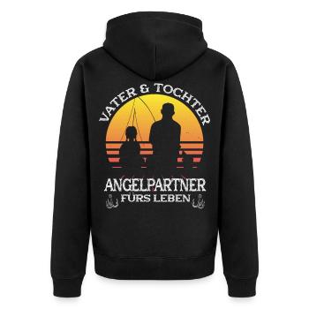 Anglergeschenk Vater und Tochter Partnerlook - Unisex Premium Bio Zip Hoodie - Schwarz - Hinten - Nico (187cm)