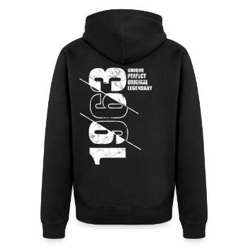 Legendär Original - Jahrgang 1963 Geburtstag - Unisex Premium Bio Zip Hoodie - Schwarz - Hinten - Nico (187cm)