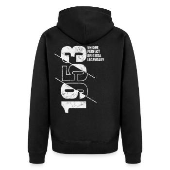 Legendary Original - Born 1953 Birthday - Unisex Premium Organic Zip Hoodie - black - Back - Nico (187cm)