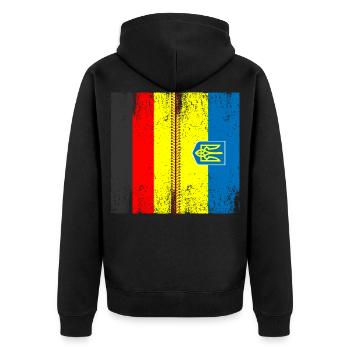 Deutsch Ukraine Flagge Ukraine Deutschland - Unisex Premium Bio Zip Hoodie - Schwarz - Hinten - Nico (187cm)