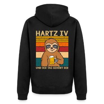 Faultier Hartz 4 und der Tag gehört dir Faultier - Unisex Premium Bio Zip Hoodie - Schwarz - Hinten - Nico (187cm)