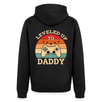 Level Up To Daddy Werdender Papa - Unisex Premium Bio Zip Hoodie - Schwarz - Hinten - Nico (187cm)