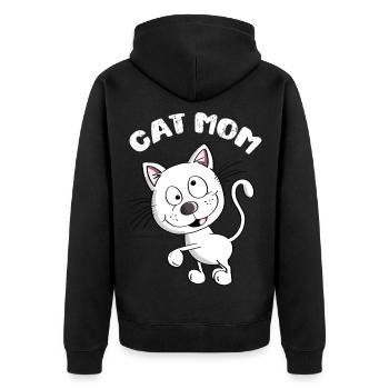 Cat Mom - Katze - Katzen - Kätzchen - Kater - Tier - Unisex Premium Bio Zip Hoodie - Schwarz - Hinten - Nico (187cm)