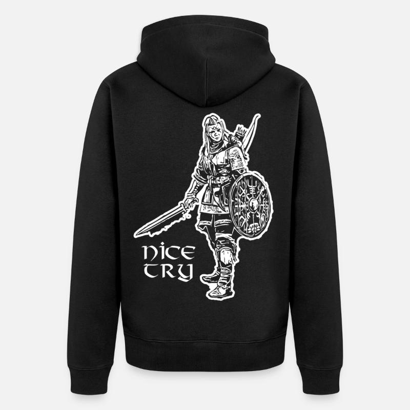 Nice Try Valkyrie - Unisex Premium Bio Zip Hoodie - Schwarz