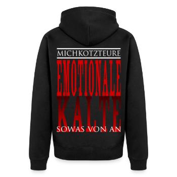 mich kotzt eure emotionale Kälte sowas von an - Unisex Premium Bio Zip Hoodie - Schwarz - Hinten - Nico (187cm)