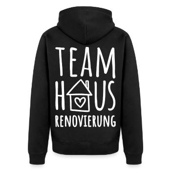 Team Haus Renovierung - Haus renovieren - Unisex Premium Bio Zip Hoodie - Schwarz - Hinten - Nico (187cm)