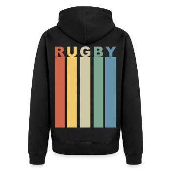 Retro rugby bande de couleurs verticales - Veste à capuche bio Premium Unisexe - noir - Dos - Nico (187cm)