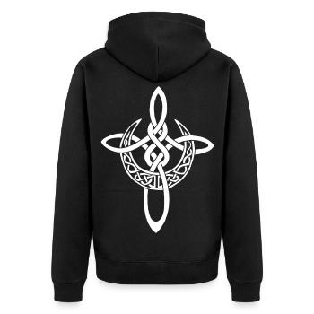 White Lunar Cross - Unisex Premium Organic Zip Hoodie - black - Back - Nico (187cm)