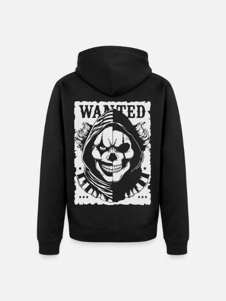 Wanted Skull Pullover Hoodie Poster - Unisex Premium Organic Zip Hoodie - black