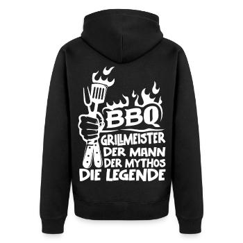 BBQ Grillmeister Mythos Legende - Unisex Premium Bio Zip Hoodie - Schwarz - Hinten - Nico (187cm)