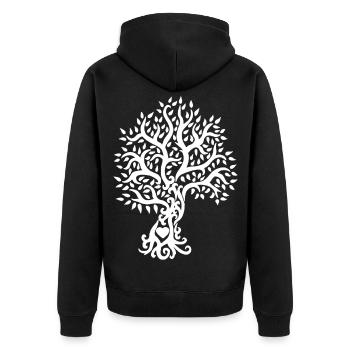 Baum des Lebens im Herzen der Natur weiß - Unisex Premium Bio Zip Hoodie - Schwarz - Hinten - Nico (187cm)