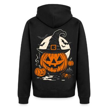 Citrouille d’Halloween avec chapeau de sorcière et araignée - Veste à capuche bio Premium Unisexe - noir - Dos - Nico (187cm)