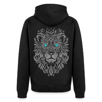 Silver lion with blue eyes and leaf pattern - Unisex Premium Organic Zip Hoodie - black - Back - Nico (187cm)