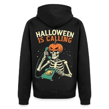 Halloween Skelett mit Kürbis - Unisex Premium Bio Zip Hoodie - Schwarz - Hinten - Nico (187cm)