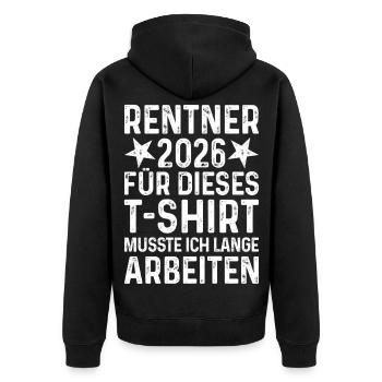 Rentner 2026 Shirt - Unisex Premium Bio Zip Hoodie - Schwarz - Hinten - Nico (187cm)