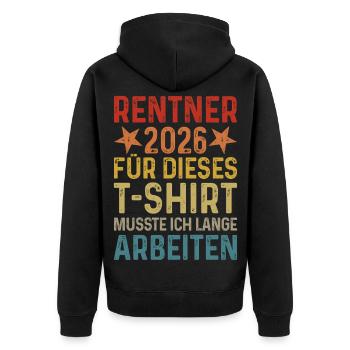 Rentner 2026 TShirt Retro Rente Geschenk Ruhestand - Unisex Premium Bio Zip Hoodie - Schwarz - Hinten - Nico (187cm)