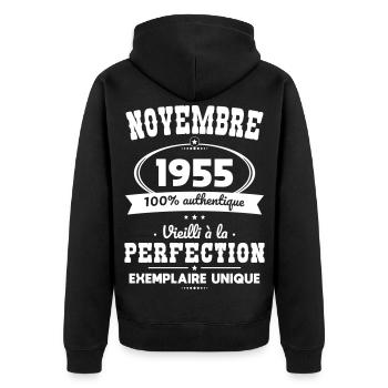 70th Anniversary - November 1955 Perfection - Unisex Premium Organic Zip Hoodie - black - Back - Nico (187cm)