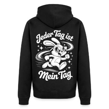 Jeder Tag Ist Mein Tag - Unisex Premium Bio Zip Hoodie - Schwarz - Hinten - Nico (187cm)