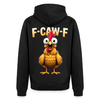 F-CAW-F Funny Chicken Cartoon Humor Meme - Unisex Premium Organic Zip Hoodie - black - Back - Nico (187cm)