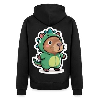 Capybara Dino Dinosauer - Unisex Premium Bio Zip Hoodie - Schwarz - Hinten - Nico (187cm)