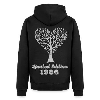 1986 Retro - Unisex Premium Bio Zip Hoodie - Schwarz - Hinten - Nico (187cm)