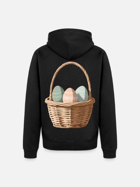 Pastell-Eier im Körbchen - Unisex Premium Bio Zip Hoodie - Schwarz