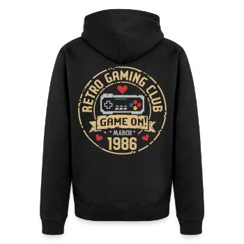 März 1986 Geburtstagsgeschenk März 1986 Geboren - Unisex Premium Bio Zip Hoodie - Schwarz - Hinten - Nico (187cm)