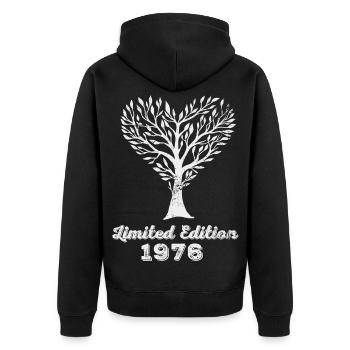 Vintage 1976 - Unisex Premium Bio Zip Hoodie - Schwarz - Hinten - Nico (187cm)