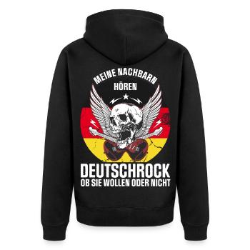 My neighbors listen to German rock - Unisex Premium Organic Zip Hoodie - black - Back - Nico (187cm)