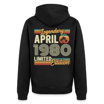 April 1980 46th Anniversary Gift - April 1980 - Unisex Premium Organic Zip Hoodie - black - Back - Nico (187cm)