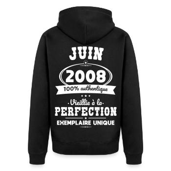 Anniversaire 18 ans - Juin 2008 Perfection - Veste à capuche bio Premium Unisexe - noir - Dos - Nico (187cm)
