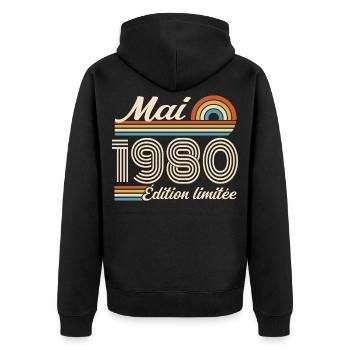 Cadeau Anniversaire 46 ans - Né mai 1980 - Veste à capuche bio Premium Unisexe - noir - Dos - Nico (187cm)