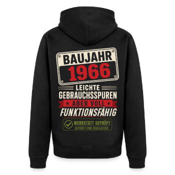 Baujahr 1966 Leichte Gebrauchsspuren Humor - Unisex Premium Bio Zip Hoodie - Schwarz - Hinten - Nico (187cm)