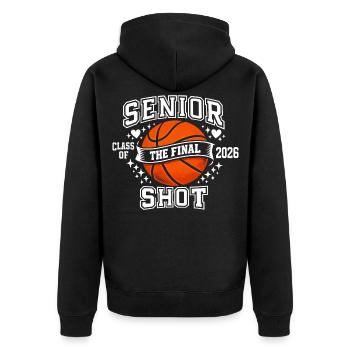 Senior 2026 Basketball – Die Abschlussfeier des letzten Wurfs - Unisex Premium Bio Zip Hoodie - Schwarz - Hinten - Nico (187cm)