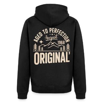 August 1968 – Legende der Gipfel und Berge - Unisex Premium Bio Zip Hoodie - Schwarz - Hinten - Nico (187cm)