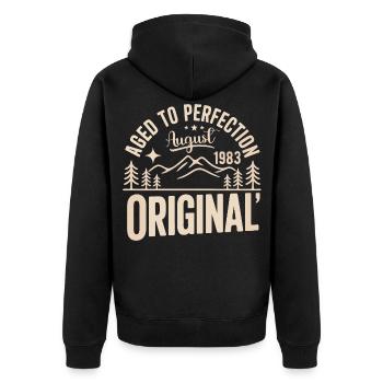 August 1983 – Legend of the Peaks and Mountains - Unisex Premium Organic Zip Hoodie - black - Back - Nico (187cm)