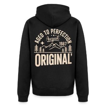 August 1987 – Legend of the Peaks and Mountains - Unisex Premium Organic Zip Hoodie - black - Back - Nico (187cm)