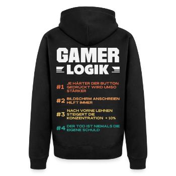 Gamer Logik Lustige Regeln Für Zocker Videospiele - Unisex Premium Bio Zip Hoodie - Schwarz - Hinten - Nico (187cm)