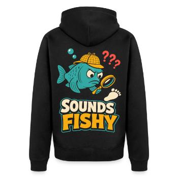 Sounds Fishy Detective Fish - Unisex Premium Organic Zip Hoodie - black - Back - Nico (187cm)