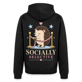 Hérisson socialement sélectif avec de l’humour - Veste à capuche bio Premium Unisexe - noir - Dos - Nico (187cm)