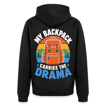 Rucksack trägt das Drama - Unisex Premium Bio Zip Hoodie - Schwarz - Hinten - Nico (187cm)