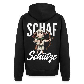 Bogenschütze Schaf - Bogenschießen Hobby - Unisex Premium Bio Zip Hoodie - Schwarz - Hinten - Nico (187cm)
