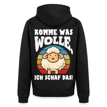 Komme Was Wolle Schaf Retro Vintage Design - Unisex Premium Bio Zip Hoodie - Schwarz - Hinten - Nico (187cm)