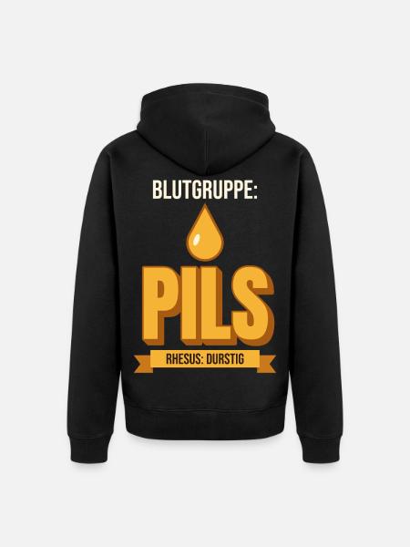 Blutgruppe Pils – lustiges Bier Shirt - Unisex Premium Bio Zip Hoodie - Schwarz