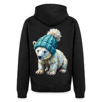 Kleiner Eisbär mit Pompon-Mütze - Unisex Premium Bio Zip Hoodie - Schwarz - Hinten - Nico (187cm)